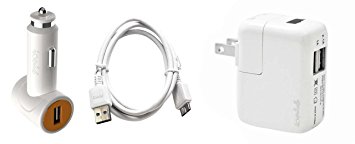 Ionic 2-Ports USB Auto Car Home Wall Charger and 3.0 USB Data Cable for Samsung Galaxy S5 SV/ Samsung Galaxy Tab Pro 12.2 Note Pro NotePro 12.2/ Samsung Galaxy Note 3 (White)
