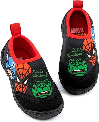 Marvel Boys Swim Shoes | Black & Red Water-Resistance Shoes | Spider-Man Hulk & Captain America Superhero Wetsuit Footwear