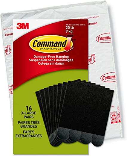 Command 20 Lb XL Heavyweight Picture Hanging Strips, Damage Free Hanging Picture Hangers, Heavy Duty Wall Hanging Strips for Living Spaces, 16 Black Adhesive Strip Pairs(32 Command Strips)