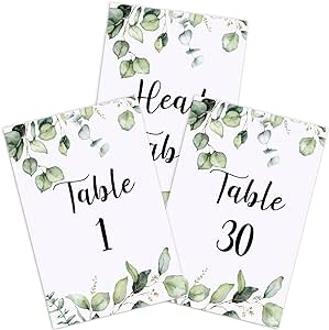 31 Pieces Wedding Table Numbers Cards 1-30 with Head Table Numbers Greenery Eucalyptus Table Cards Double Sided Party Table Numbers for Reception Baby Shower Anniversary Birthday Bridal Party