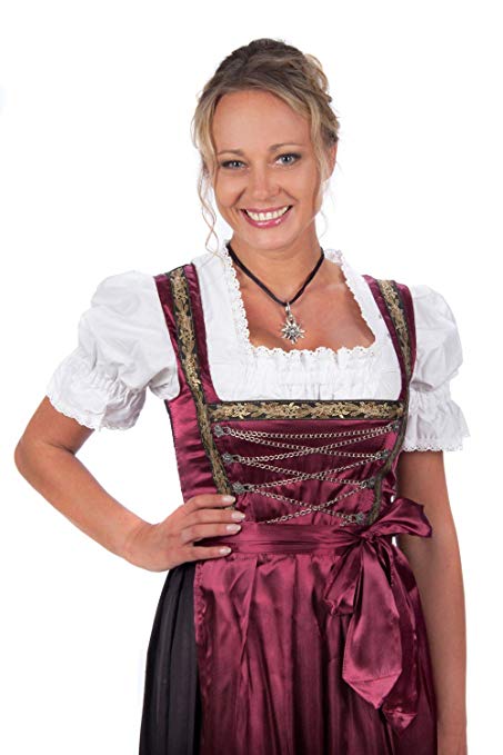 Edelnice Trachtenmoden Bavarian Women's Midi Dirndl Dress 3-Pieces with Apron and Blouse Black red