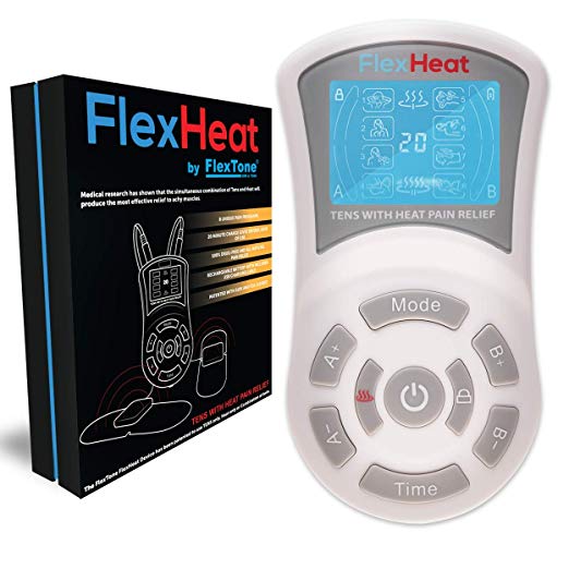 FlexHeat Tens EMS Unit with Heat - FDA 510K Cleared - Patented Combo Muscle Stimulator Device | Best Pain Relief Therapy for Back Pain, Nerve, Muscle & Bone Inflammation, Arthritis, Neuropathy & Labor