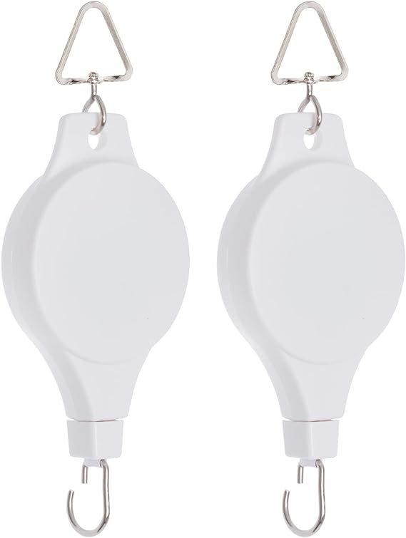 2 Pack Plant Pulley Retractable Hanger, Easy Reach Plant Pulley Adjustable Height Wheel for Hanging Plants Heavy Duty, Indoor Outdoor Plant Hanger for Garden Baskets Pots & Birds Feeder - White