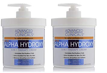 Advanced Clinicals Alpha Hydroxy Acid Cream for face and body. 16oz anti-aging cream with Alpha Hydroxy Acid for wrinkles, fine lines, dry skin. (Two - 16oz)