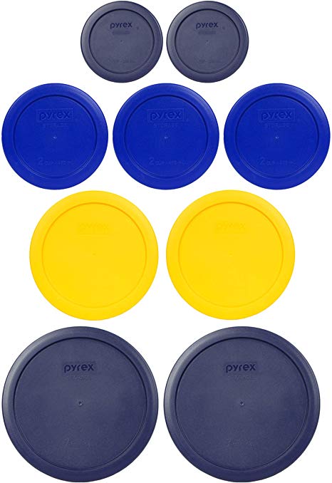 Pyrex (2) 7402-PC 6/7 Cup Blue (2) 7201-PC 4 Cup Meyer Yellow (3) 7200-PC 2 Cup Cadet Blue (2) 7202-PC 1 Cup Blue Replacement Food Storage Lids