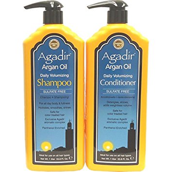 Agadir Argan Oil Daily Volumizing Shampoo and Conditioner Liter Combo Set 33.8 oz