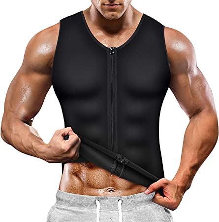Cimkiz Sauna Sweat Vest Body Shaper for Mens Waist Trainer Zipper Neoprene Sauna Suit Tank Top