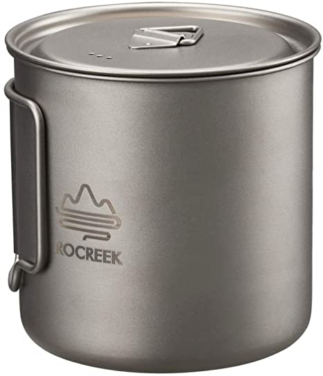 ROCREEK 550ml Titanium Cup Backpacking Pot Camping Hiking Mug Foldable handle with Lid