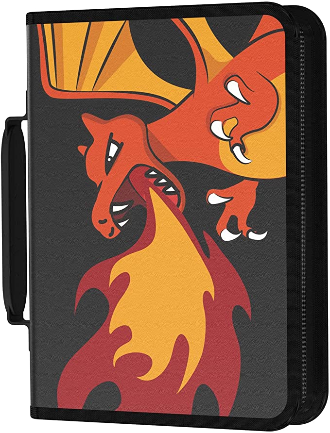 Geecow 4-Pocket Trading Card Binder, Fits 400 Cards with 50 Removable Sleeves, Card Collector Album Holder, Toys Gifts for Kids (Red Fire Dragon)