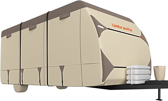 Umbrauto Travel Trailer RV Cover 2022 Upgraded 7 Layers Top 3 Layers Side Waterproof Camper Cover for 35' to 38' RV with 4 Trailer Tire Covers,Tongue Jack Cover,Gutter Cover and Extra Windproof Ropes