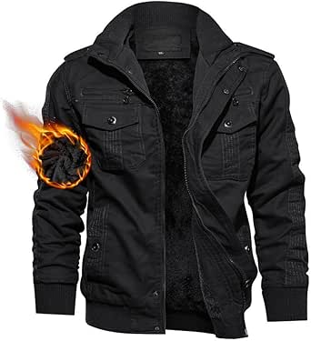 TACVASEN Men's Winter Jacket-Fleece Cotton Military Coat Thicken Casual Cargo Bomber Jacket