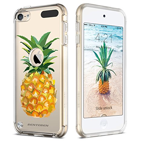 iPod Touch 5 Case, iPod Touch 6 Cases, BENTOBEN Ultra Slim Gold Pineapple Full Protection Design Hard PC Back Soft Edge TPU Anti-Scratch Heavy Duty Shockproof Protective Case for iPod Touch 5 and iPod Touch 6 - Clear Pineapple