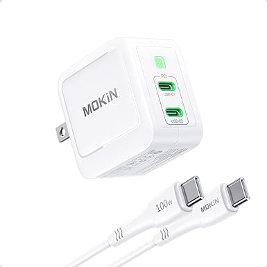 MOKiN 67W USB C Charger, GaN Charger Block, 2 Ports Power Adapter, Mini iPad Foldable Wall for MacBook Pro/Air, Pro, iPhone 14, Galaxy S22/S21, Note 20/10, Steam Deck, White (MO-C004)