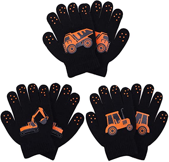 Cooraby 3 Pairs Winter Kids Gloves Warm Stretchy Knitted Magic Gloves Full Finger Mittens