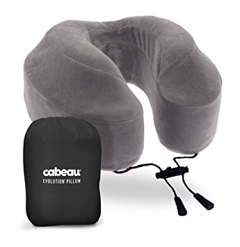 *NEW* CABEAU Memory Foam "Evolution Pillow" - The Travel Pillow That Works! Includes Small Bag, Raised Side Supports, Flat Rear Neck Cushion, Washable Cover, Media Pouch, and More - GREY
