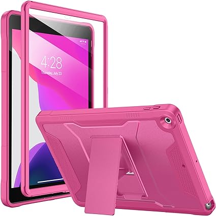 Soke Case for iPad 9th/8th/7th Generation 10.2-Inch (2021/2020/2019 Release), with Built-in Screen Protector and Kickstand, Rugged Full Body Protective Cover for Apple iPad 10.2 Inch - Hot Pink