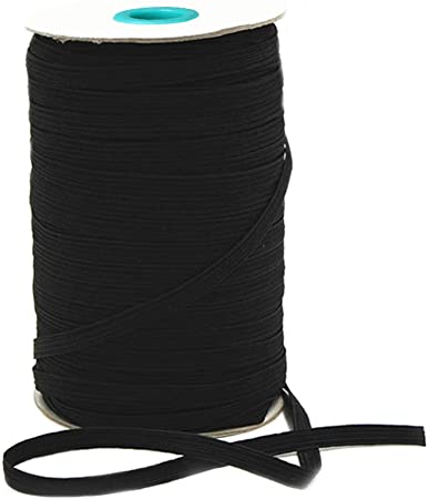 100 Yards Length 1/4 Inch Width Braided Elastic Band Black Elastic Cord Heavy Stretch High Elasticity Knit Elastic Bands for Sewing Crafts DIY, Mask