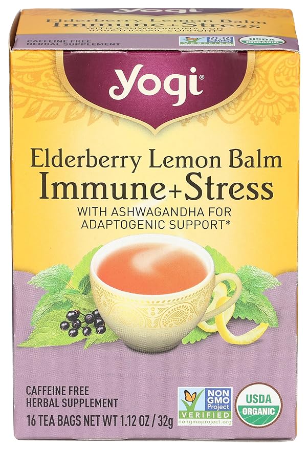 Yogi Tea Organic Lemon Balm Elderberry Immune Stress Tea, 16 CT