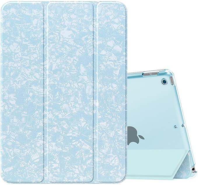 MoKo Case Fit New iPad 9th Generation 2021/8th Generation 2020/7th Gen 2019, iPad 10.2 Case - Slim Smart Shell Stand Cover with Translucent Frosted Back Protector, Mottled Sky Blue(Auto Wake/Sleep)