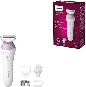 Philips Rasoir féminin Série 6000 sans fil avec 4 accessoires, dont un gant exfoliant, un sabot (modèle BRL136/00)