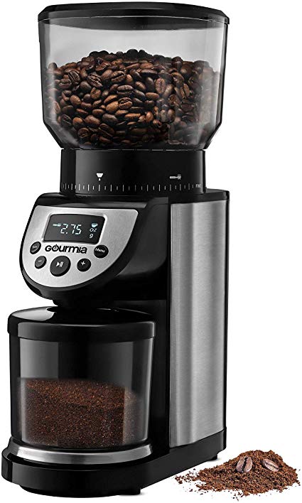 Gourmia GCG205 14-Ounce Automatic 4-Mode Digital Conical Burr Grinder with 39 Adjustable Grind Sizes and Built-In Scale