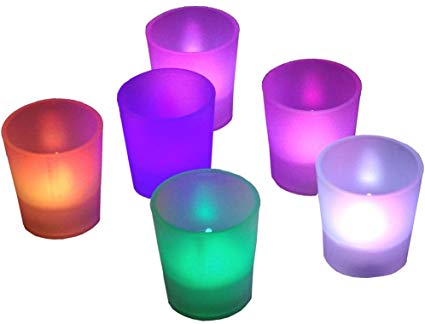 Bluedot Trading Flameless Flickering Battery Operated LED Votive Candles Candle Tea Lights Light Décor Wedding Centerpiece Romantic Mood Party Event ~ Quantity 6 ~ Multi Color, Color Changing