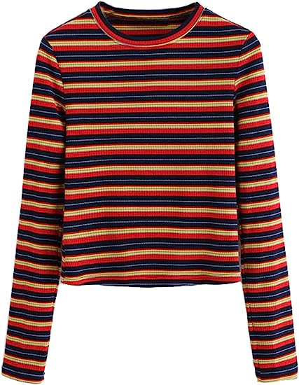 Milumia Women's Casual Striped Tee Ribbed Knit Slim Fit Long Sleeve T Shirts