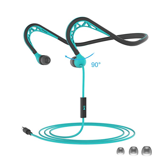 MUCRO Running Headphones, in Ear Sport Earbuds Earphones Remote Mic, Neckband Wired Stereo Workout Ear Buds Jogging Gym, Cell Phones Headset,Blue