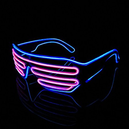 Lerway Standard Control Box Neon El Wire LED Light Up Shutter Funny Amazing Cool Glasses Eyeglasses Eyewear for Christmas Halloween Wild Party,Dance Ball,Crazy Parties, Raves (Pink Blue)