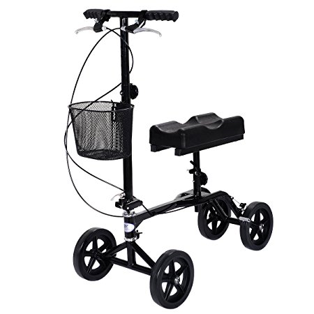 Giantex Steerable Foldable Knee Walker Scooter Turning Brake Basket Drive Cart Black