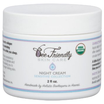 USDA Certified Organic Night Cream By BeeFriendly Sensitive Collection, Anti Wrinkle, Anti Aging, Deep Hydrating & Moisturizing Night Time Eye, Face, Neck & Decollete Cream for Men and Women