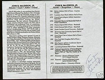 John McLendon signed handwritten letter Basketball HOF