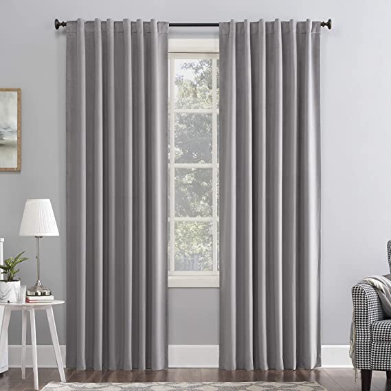 Sun Zero Hampshire Velvet Noise Reducing Thermal Extreme 100% Blackout Back Tab Curtain Panel, 50" x 96", Gray