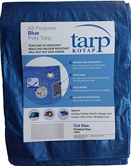 Kotap TRA0810 All Purpose Poly Tarp, Mold, Mildew, Tear and UV Resistant, 8 x 10-Foot, Blue