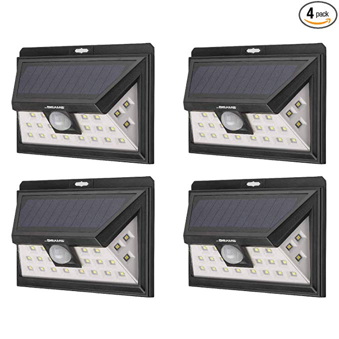 Mr Beams Solar Wedge Plus 24 LED Security Outdoor Motion Sensor Wall Light, 4 pack, Black