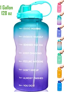 Venture Pal Large 1 Gallon/128 OZ (When Full) Motivational BPA Free Leakproof Water Bottle with Straw & Time Marker Perfect for Fitness Gym Camping Outdoor Sports