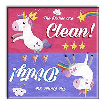 Guajolote Prints Clean Dirty Dishwasher Magnet Sign Indicator - Unicorn, Rainbows, Stars and Poop Funny Home and Kitchen Gift