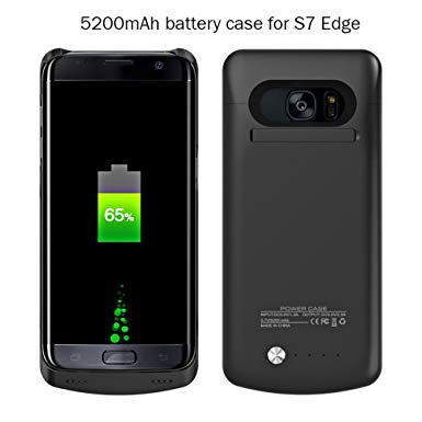 Galaxy S7 Edge Battery Case, 5200 mAh Slim Portable Rechargeable Extended Battery Pack Charger Case, Power Bank Charging Case with Kickstand for Samsung Galaxy S7 Edge-Black