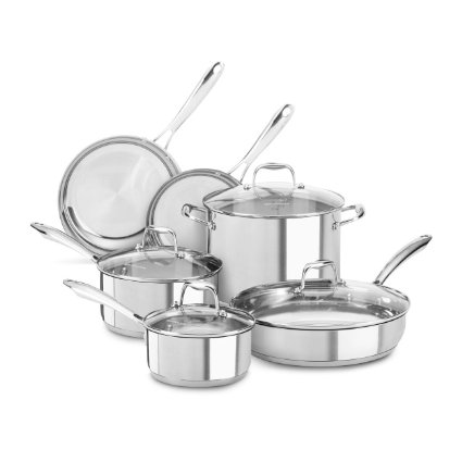 KitchenAid KCSS10LS Stainless Steel 10-Piece Cookware Set - Polished Stainless Steel