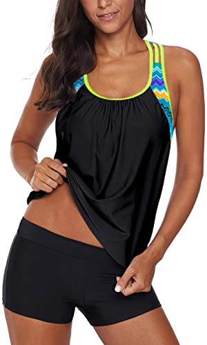 Bsubseach Racerback Tankini Swimsuit Patchwork Sport 2 Pieces Bathing Suit for Women