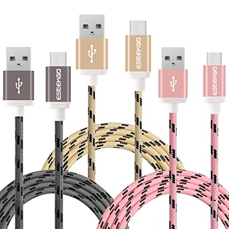 Micro USB Charging Cable,EseekGo 3Pack 10Ft Galaxy S7 Cable Braided Data Sync Charger Cord for Samsung On 5,S7 edge,Note 5 (3M/10Ft Pink Gold Gray)