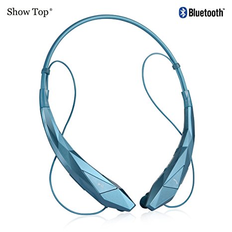 ShowTop Bluetooth Headset 4.0 Music Stereo Universal Headphone Neckband Style for Iphone Ipad Samsung Lg Nokia HTC Moto PSP (Blue)