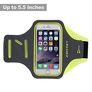 iPhone Armband, 5.5" Running Armband for iPhone 6 / 6S / 6S Plus / 7 / Samsung Galaxy Note 3 / Note 4 / Note 5 / S6 Edge Plus, Waterproof Exercise Gym Sportband with Headphone and Key Solt & Credit Card Pocket & Reflection Strip for Jogging,Running,Sports,Walking,Hiking