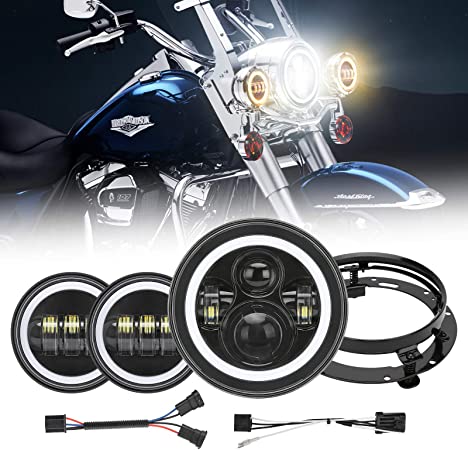 SUPAREE 7 Inch LED Headlight   2Pcs 4.5 Inch Fog Lights Kit with DRL and Turn signal HALO for Harley Road King, Road Glide, Electra Glide, Street Glide, Ultra Limited with Bracket Mounting Ring