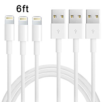 Eashion(TM) 3Pack 6FT Lightning to USB Cable Charging Cord for iPhone 7, 7 plus, 6s, 6s plus, 6 plus, 6, 5s, 5c, 5, iPad Mini, Air, iPod Nano/Touch(White)