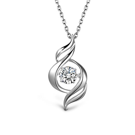 T400 Jewelers 925 Sterling Silver Dancing Stone Heart Pendant Necklace Made with Swarovski Zirconia, 18" Mother's Day Gift