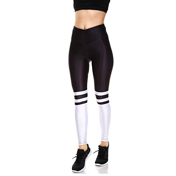 Lesubuy V Wide Waistband Full Length High Waisted Compression Gym Athletic Exercise Leggings Workout for Women XS-XL