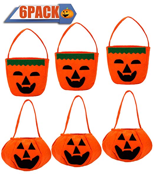 6 Pack Halloween Pumpkin Candy Bags Goody Bags for Halloween Treats Bags, Halloween Party Favors, Halloween Party Supplies