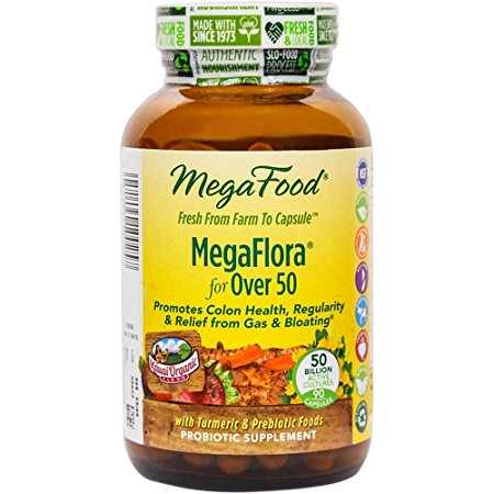 MegaFood - MegaFlora for Over 50, Promotes Colon Health, Regularity & Relief from Gas & Bloating, 90 Capsules