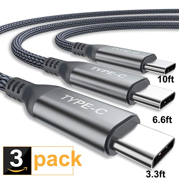 USB Type C Cable,AkoaDa 3-Pack (3.3ft 6.6.3ft 9.9ft) USB to USB C Cable Nylon Braided Fast Charger Cord for Samsung Galaxy S8 S9 Plus Note 8,Google Pixel XL,LG G5 G6 V20,Nintendo Switch,Moto Z Z2